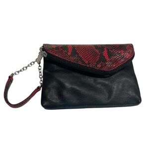 NWT ILI New York Black Leather Red Snakeskin Wristlet